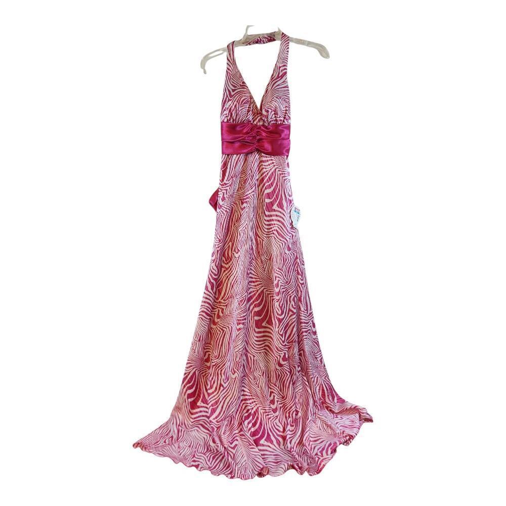 Taboo Maxi Dress Women Size‎ 9/10 Pink NWT Zebra Print Halter Formal Gown Y2K